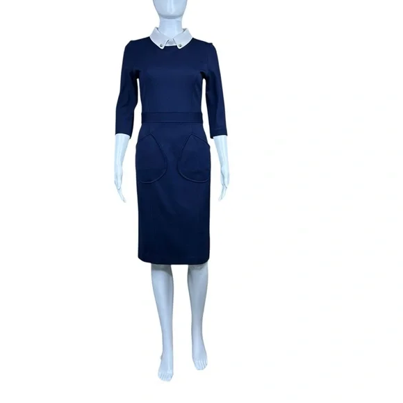 Victoria by Victoria Beckham Nitta Navy Sheath Midi Dress MEDIUM Preppy Academia
